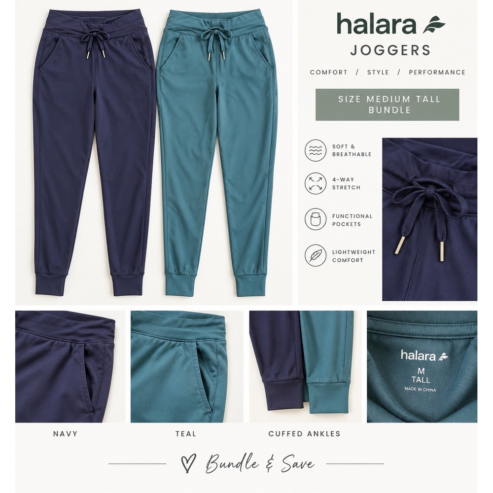 Halara Joggers Bundle Navy Blue Teal Medium Tall High Waisted Pockets